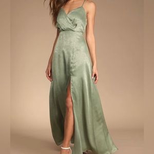 Lulu’s Constantine Dusty Sage Satin Maxi Dress